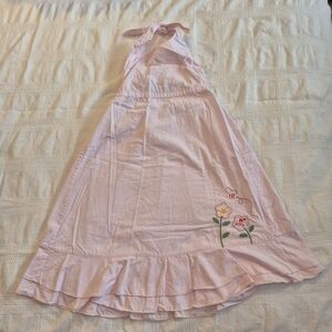 Laura Ashley girls size 6X pink halter dress with flower & bee embroidery VGUC